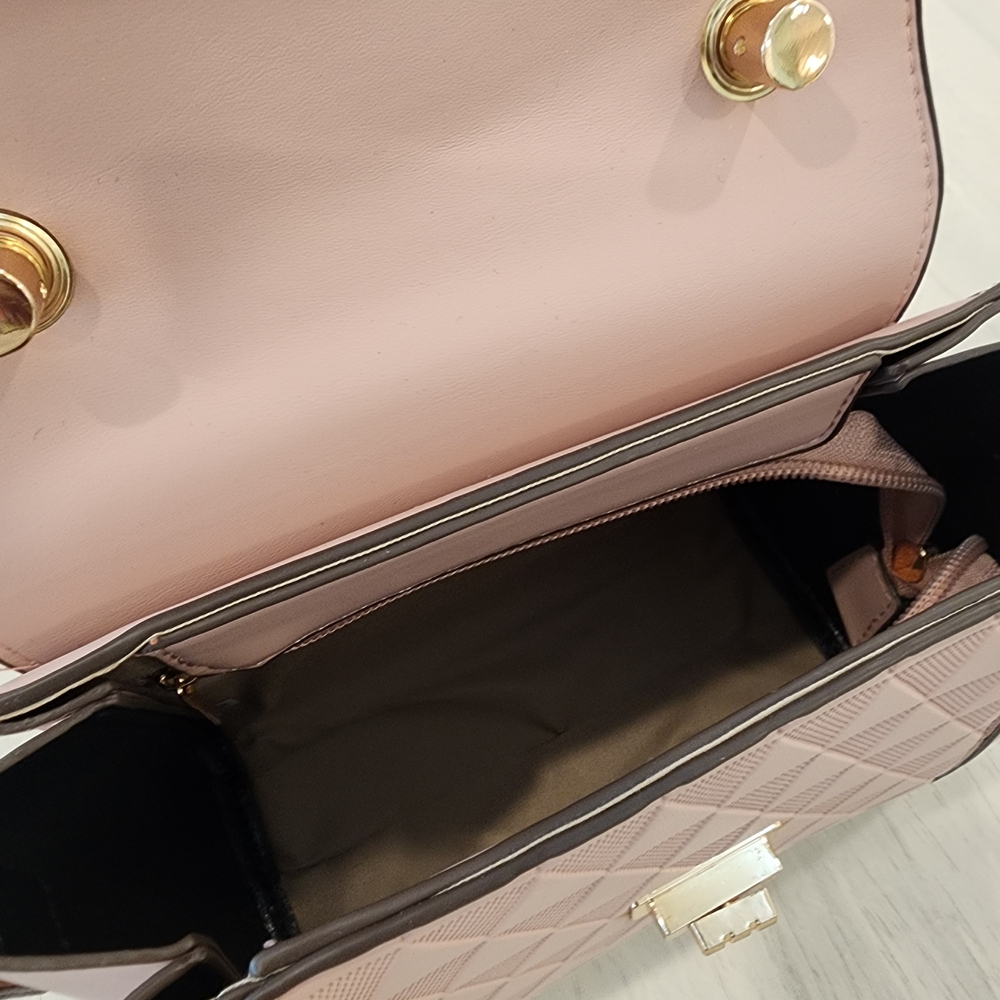 AR New York Pink Vegan Leather Handbag with Gold Accents Women's Crossbody - Picture 6 of 8
